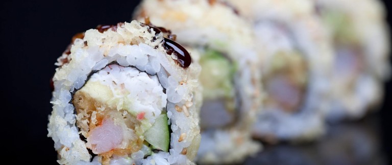 close up of sushi rolls