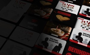 A spread of Benihana gift cards on a black background