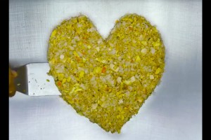 a heart shaped object with food on it