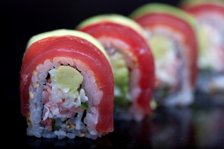 a close up of sushi