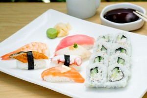 a plate of sushi on a table